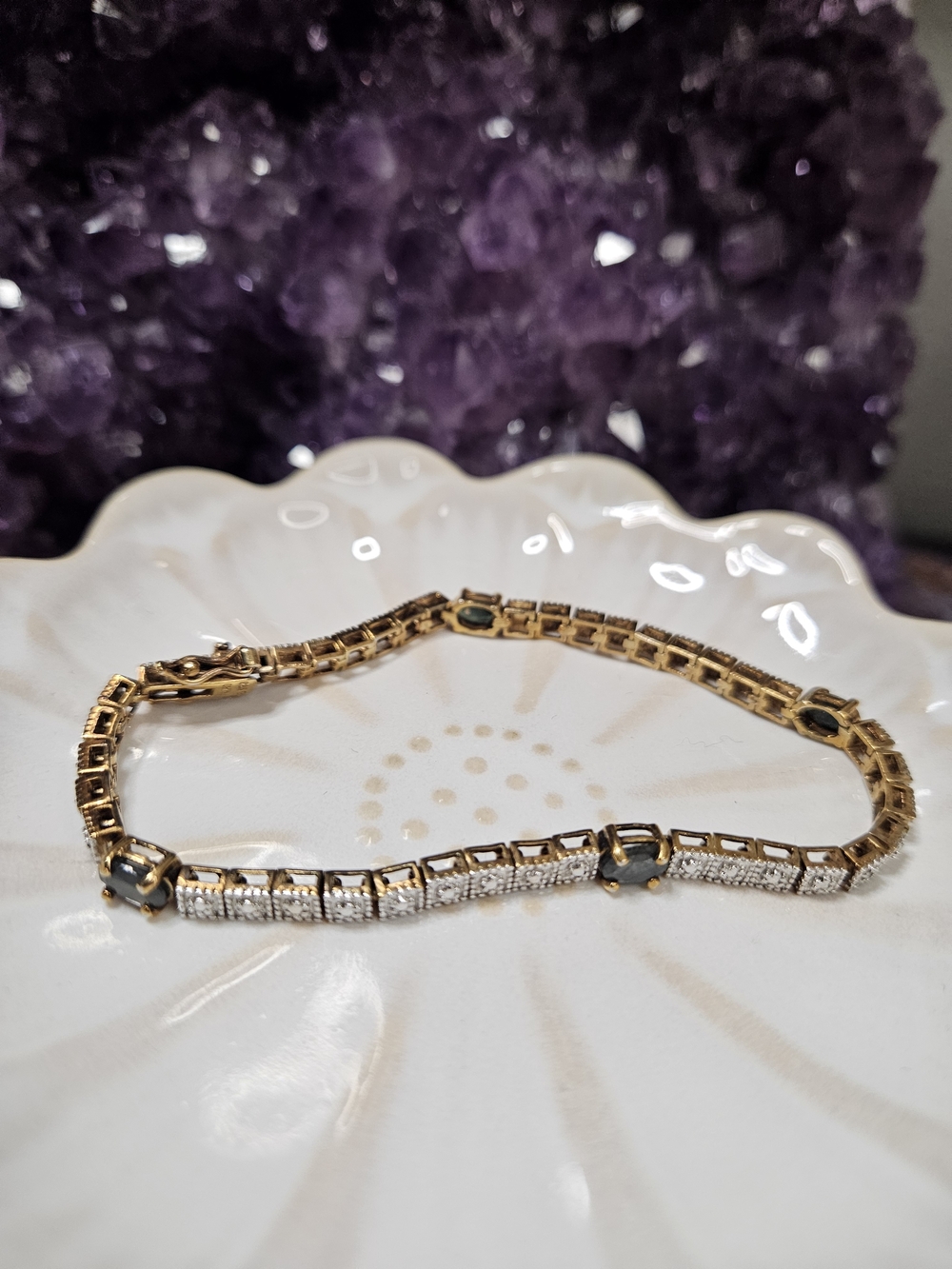 Vintage Silver Vermeil Blue Oval Sapphire Tennis Bracelet
